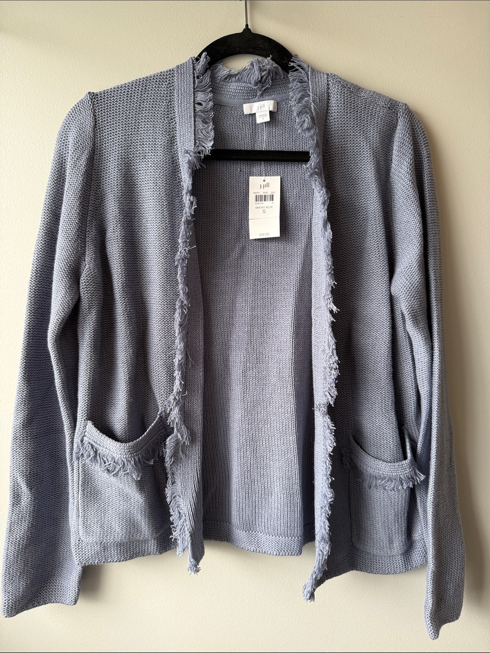 J. Jill Pale Blue Fringed Open-Front Knit Cardigan small NWT super soft